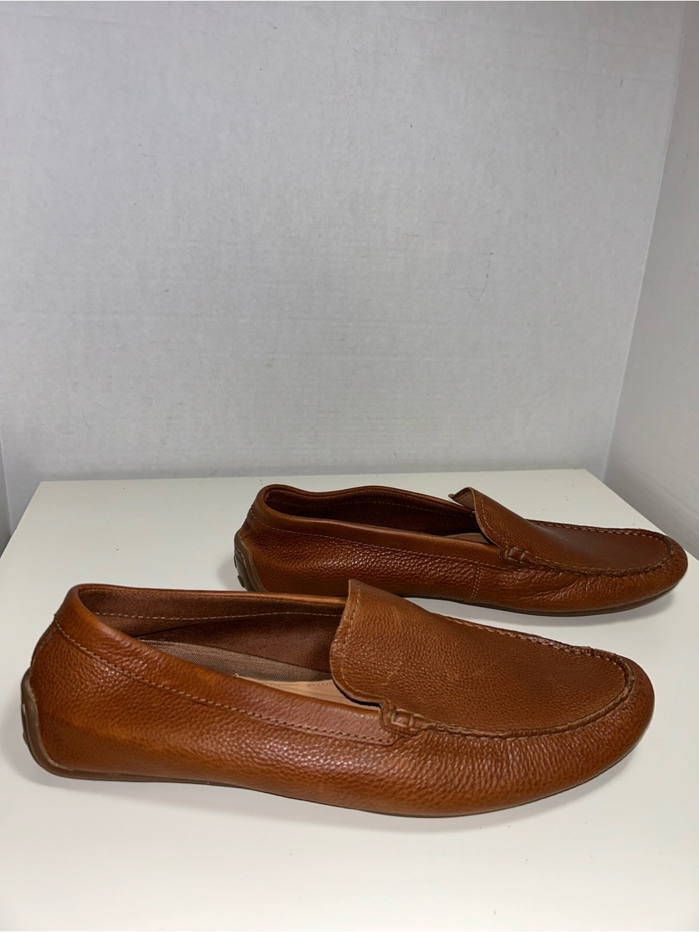 Clarks Brown Pebbled Leather Slip On Moc Toe Driving Loafer